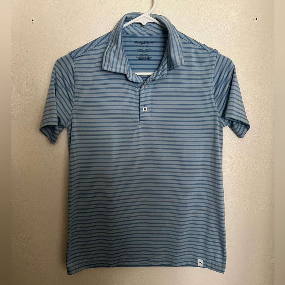 TOMMY BAHAMA Active Classic Casual Striped Polo Shirt Light & Navy Blue Boy's L